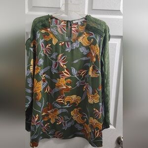Fever Green Top with Yellow & Rust Floral Print